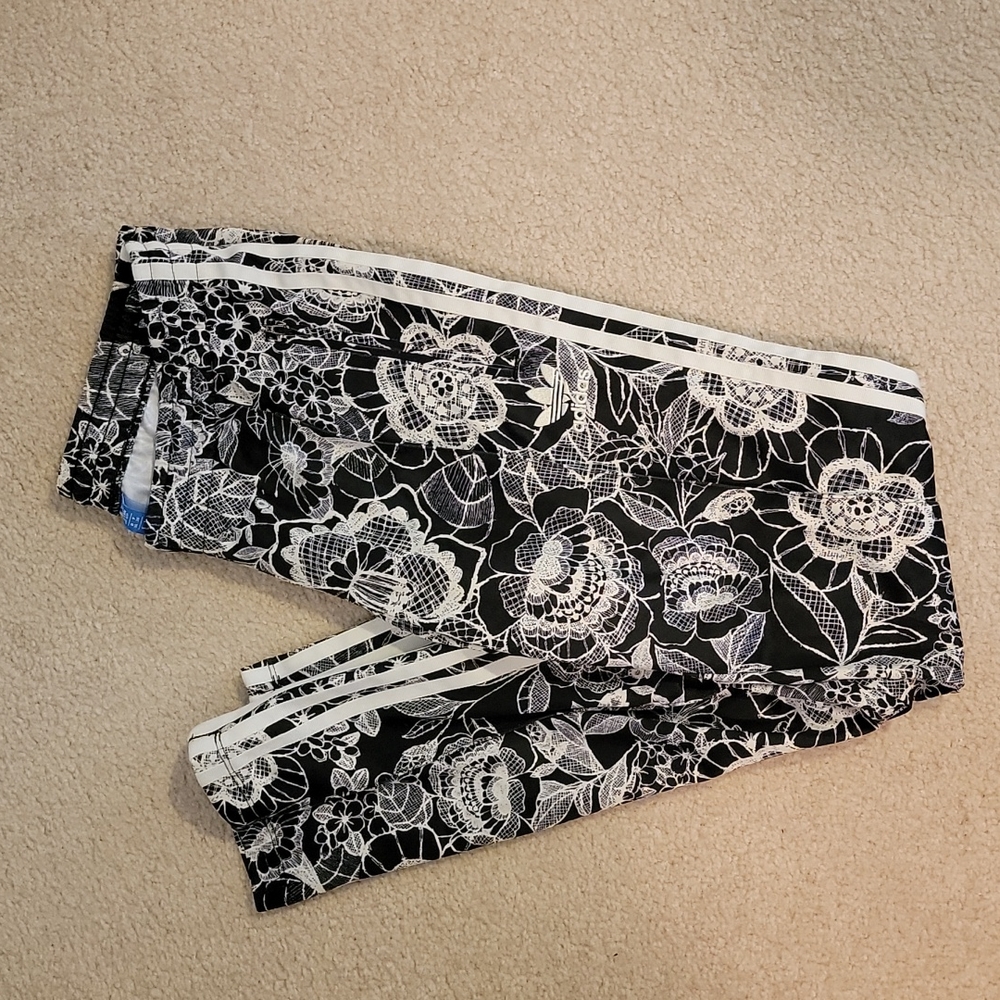 Adidas x Farm Rio Track Leggings Black and White Floral Lace